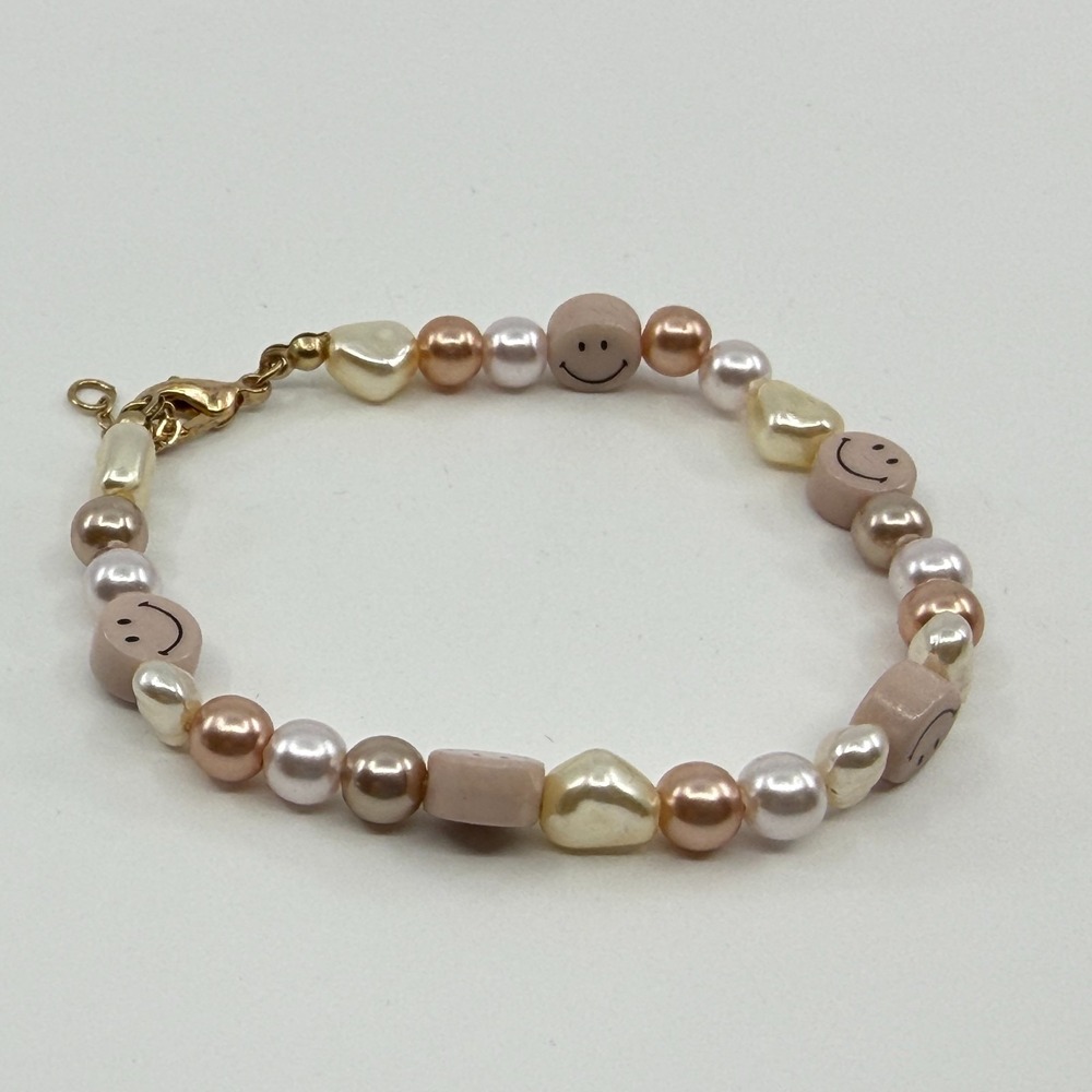 Y2K Smiley Face Pearl Bracelet Beaded Layering Jewelry Boho Aesthetic Cute Gift